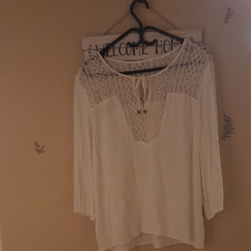 Women’s White Crochet Yoke Peasant Top